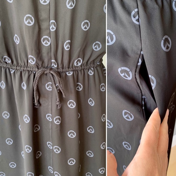 Overwatch Logo Tie Waist Chiffon Cosplay Midi Dress in Black Size Large - Picture 6 of 10